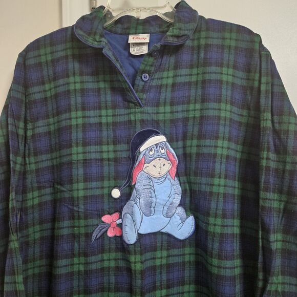 DIsney Eeyore Winnie The Pooh Flannel Night Shirt Women's Medium Green Navy - Picture 4 of 7